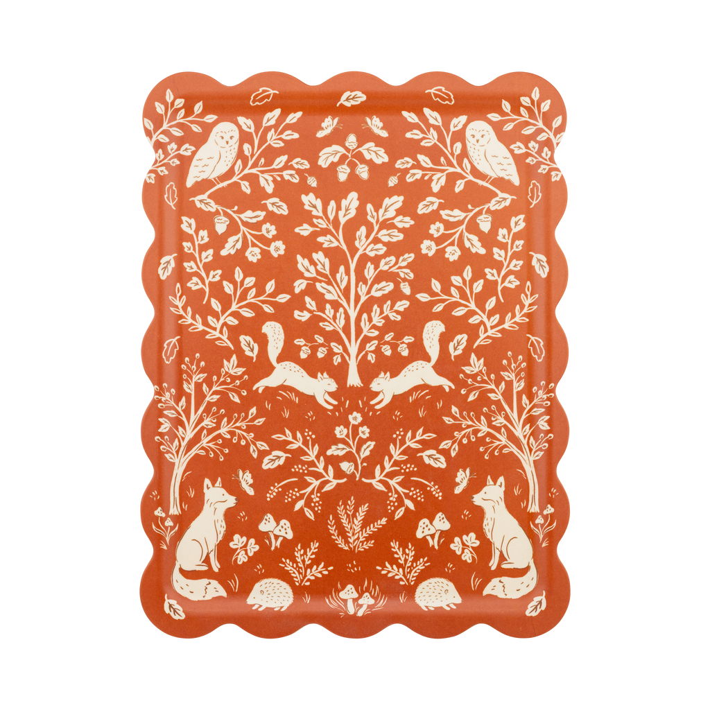 Acorn Scalloped Rectangle Bamboo Tray