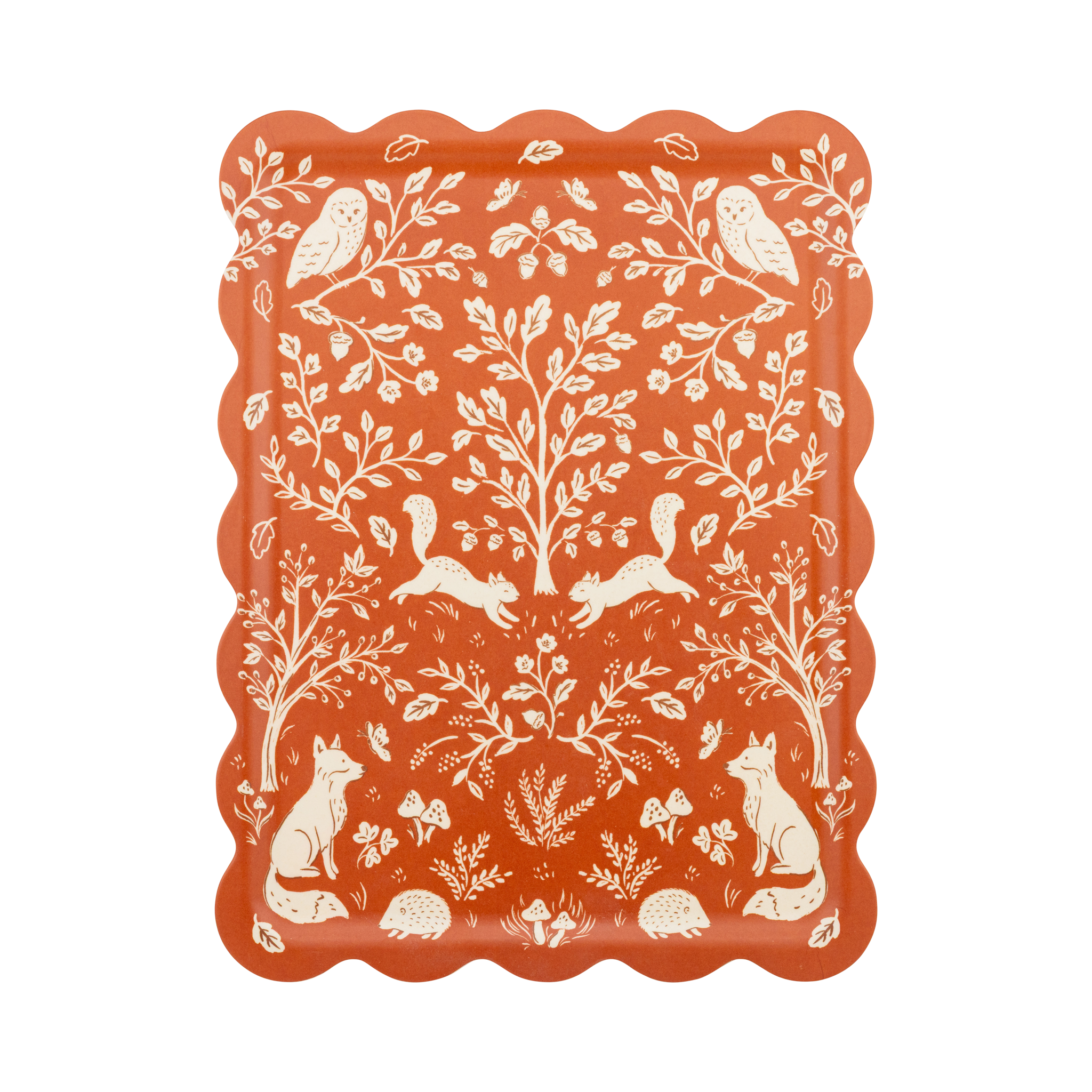 Acorn Scalloped Rectangle Bamboo Tray
