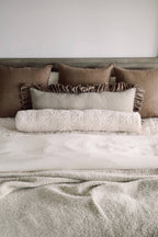 15x42 Velvet Ruffle Linen Pillow, Chocolate