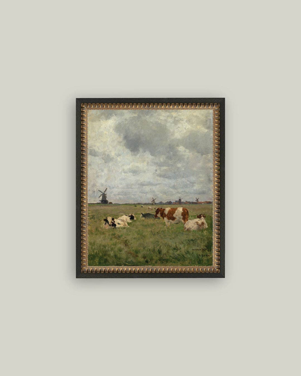 Cattle on the Pasture Framed Antique Art
