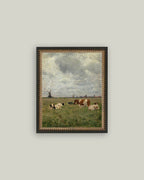 Cattle on the Pasture Framed Antique Art