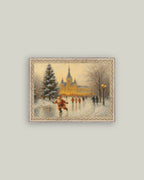 Skating Santa Framed Antique Art