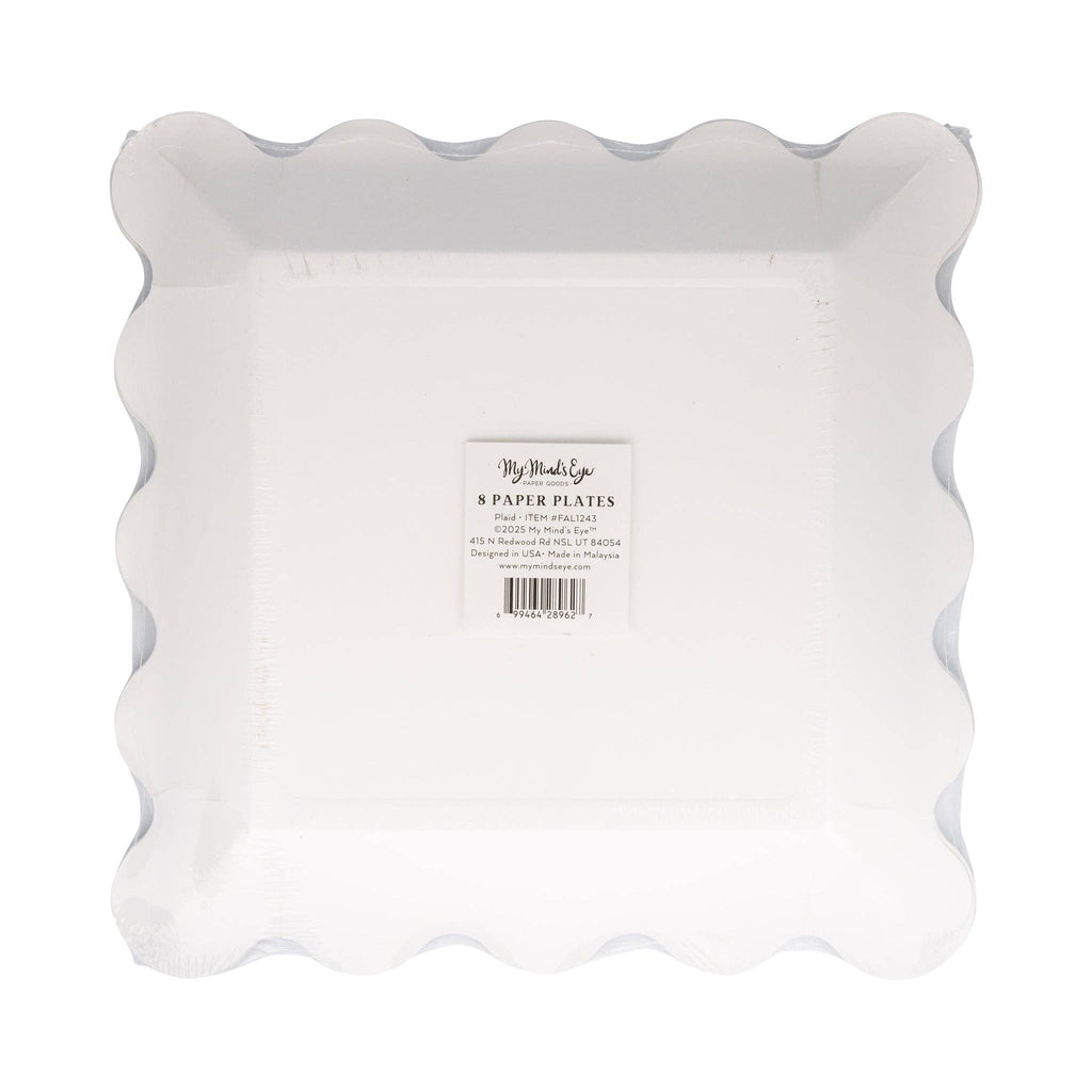 Falloween Plaid Scalloped Square Paper Plate