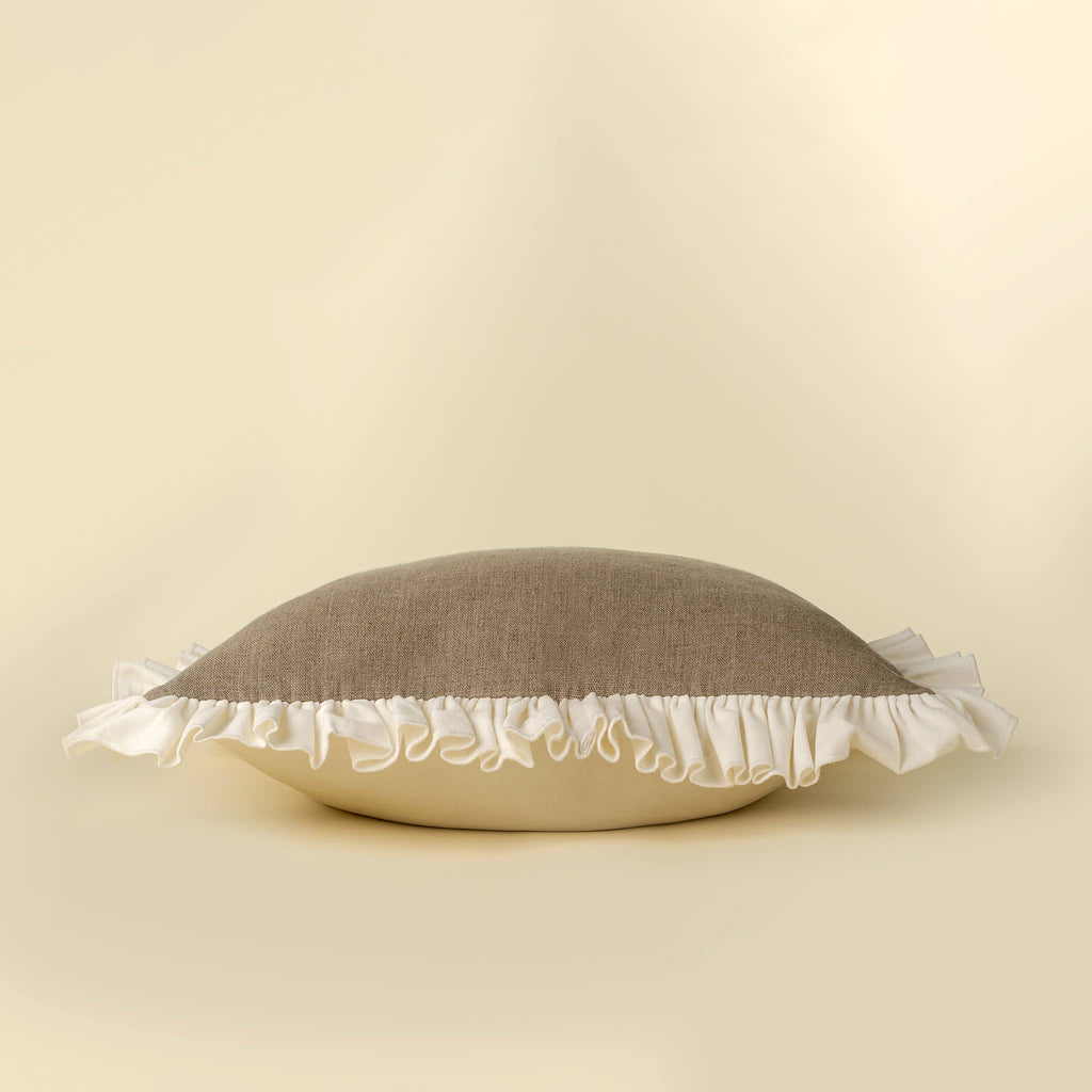 24x24 Velvet Ruffle Linen Pillow, Ivory