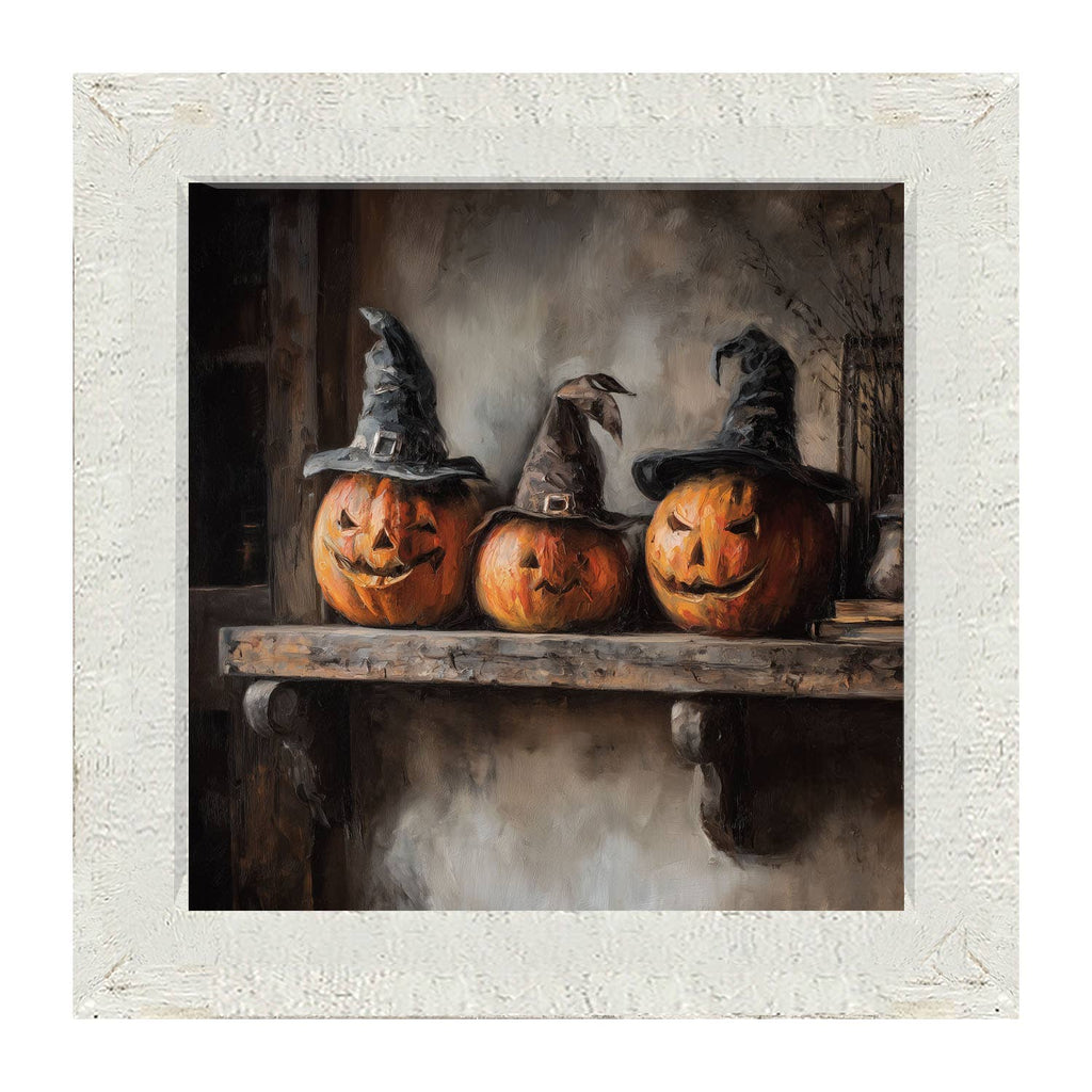 Trio of Jack-o-Lanterns in Witch Hats