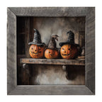 Trio of Jack-o-Lanterns in Witch Hats