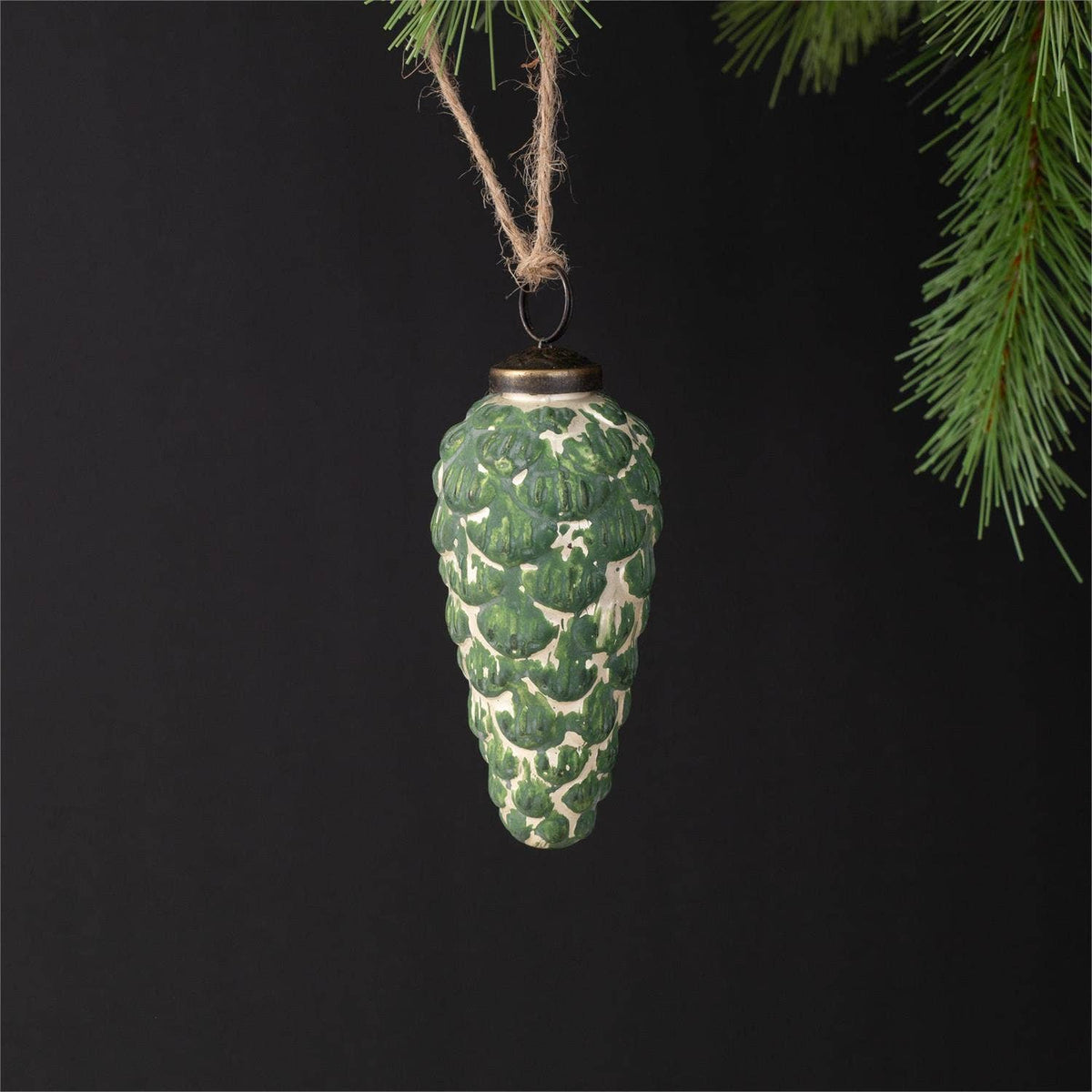 Distressed Glass Pinecone orn.