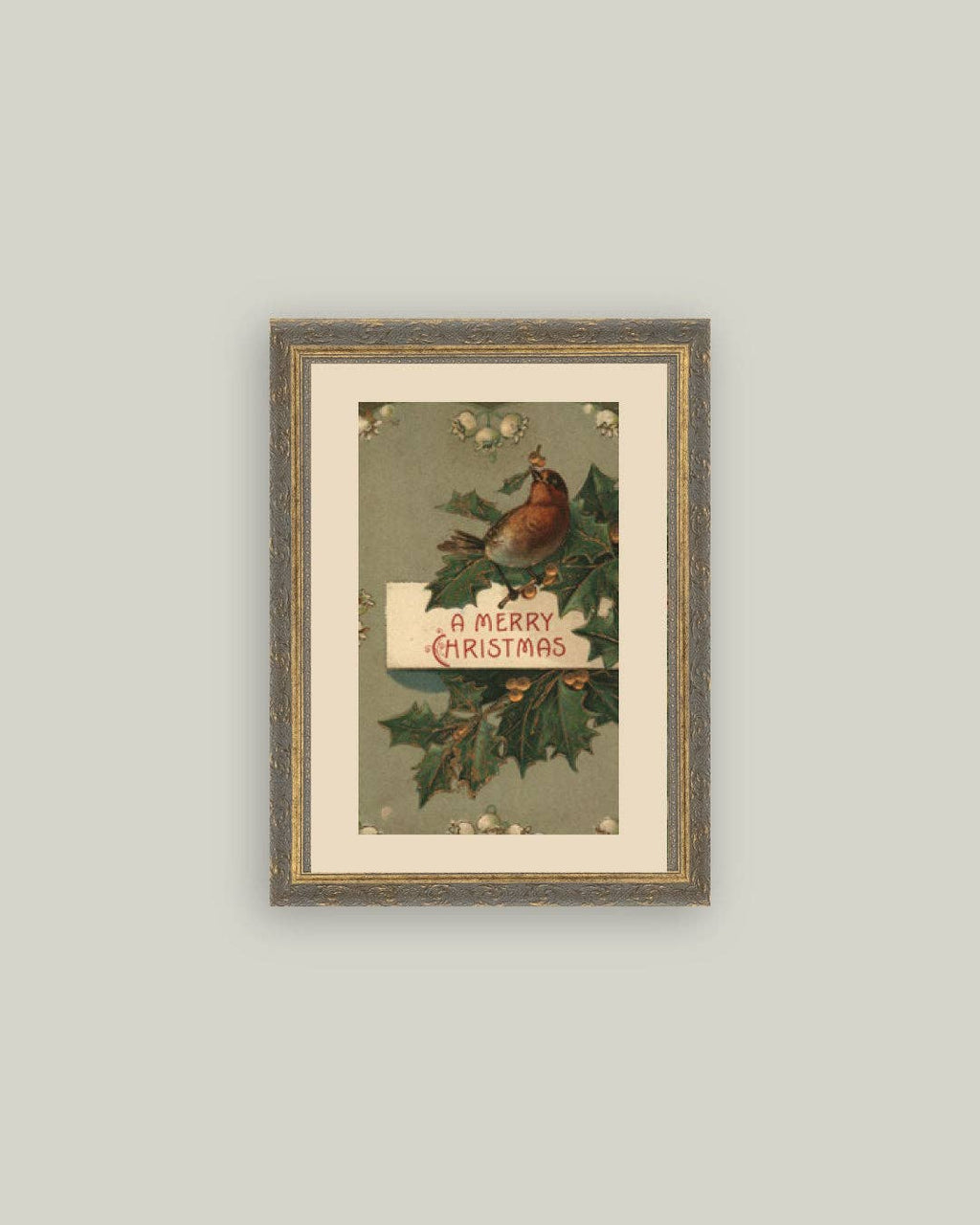 Christmas Bird Framed Antique Art