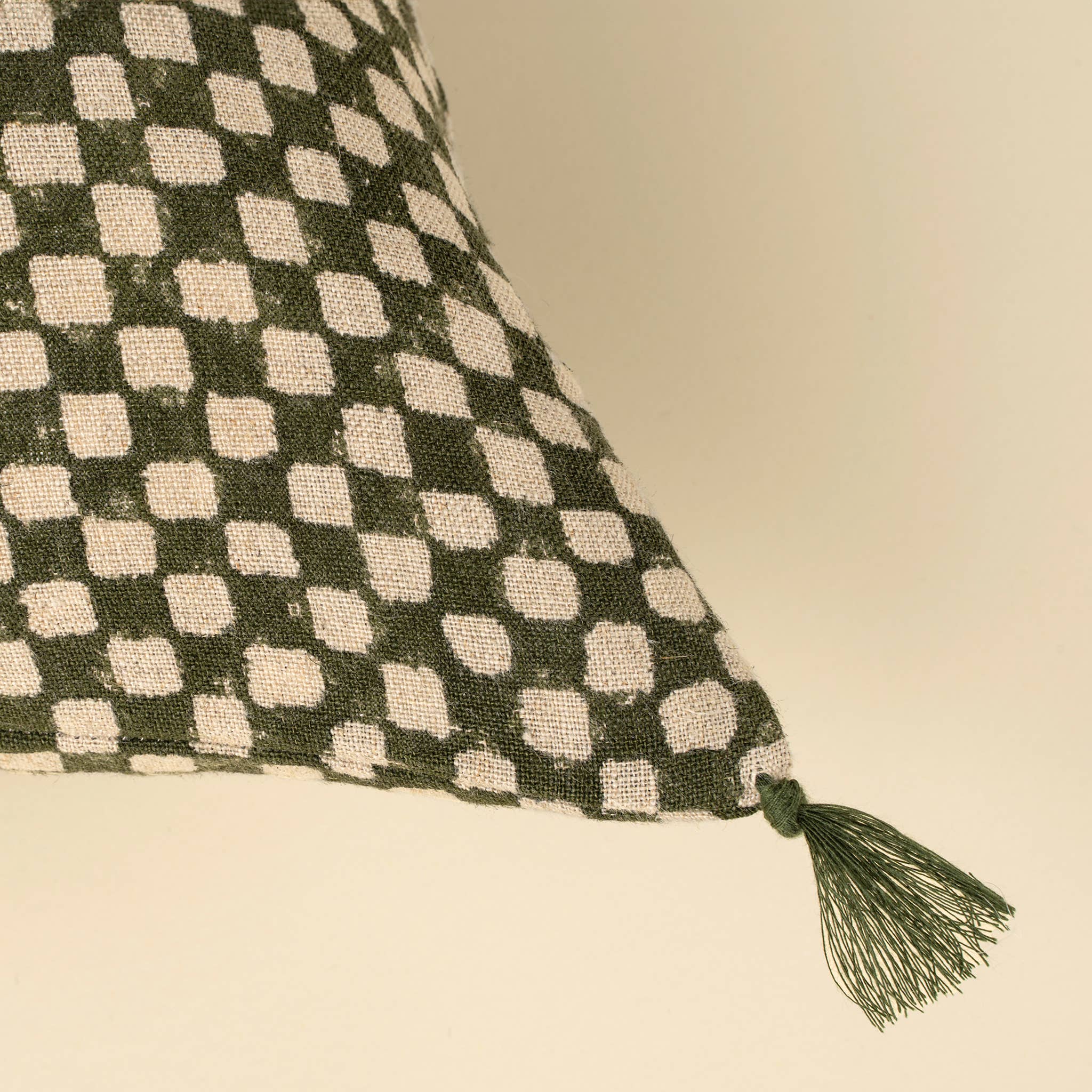 16x24 Block Print Check Linen Pillow-Green