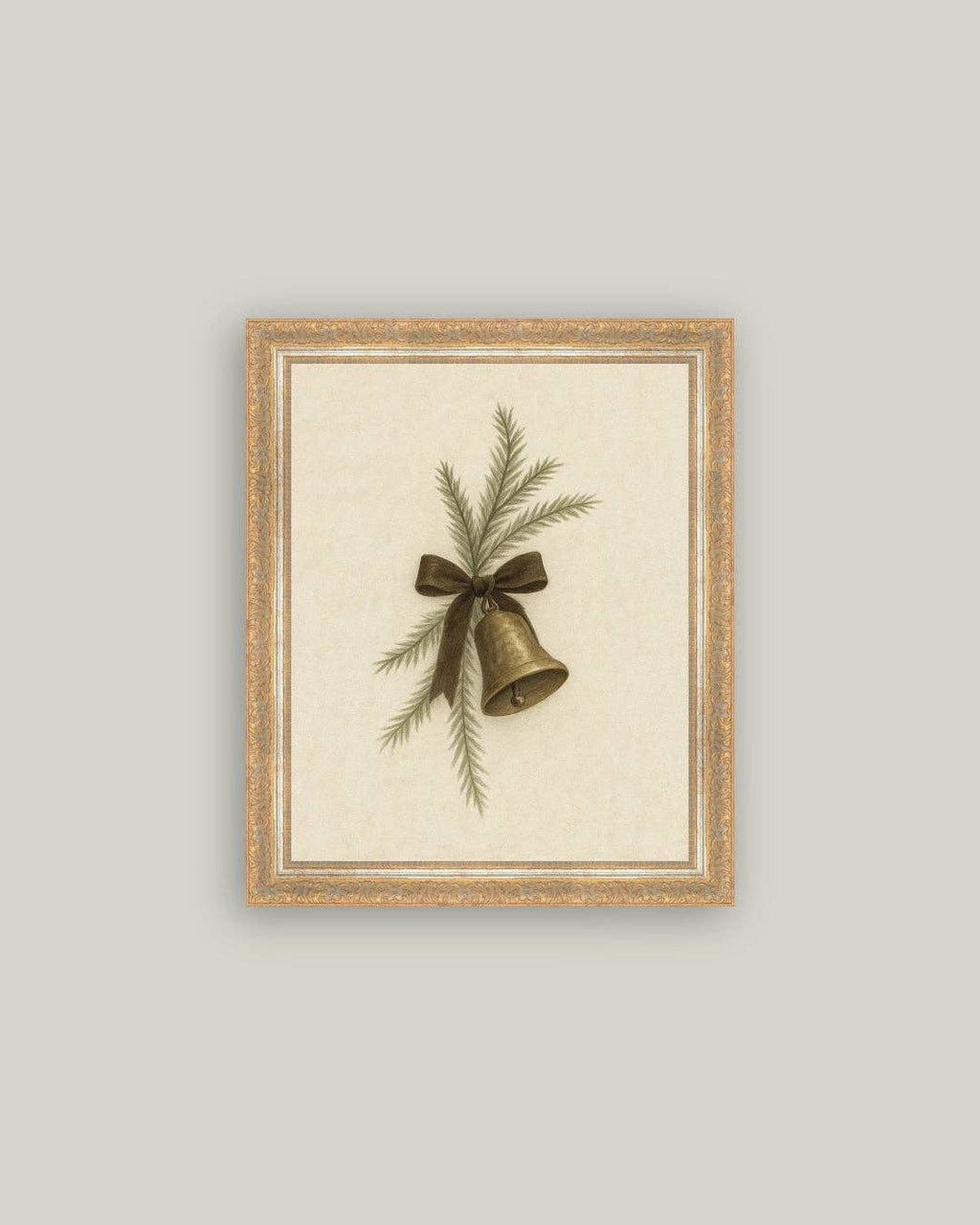 Bell with Pine Framed Antique Art