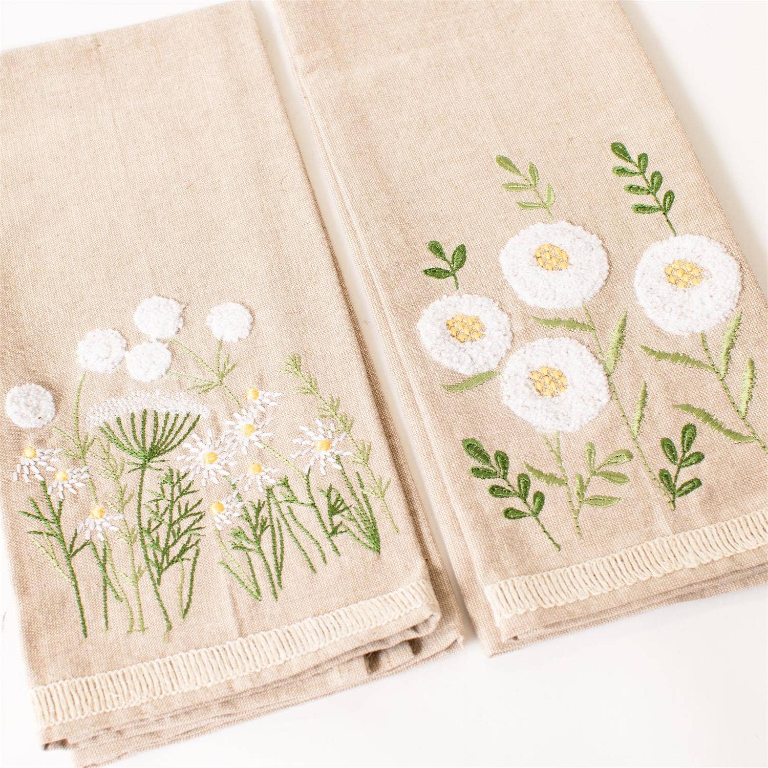 Chamomile Floral Embroidered Tea Towels (Set Of 2)
