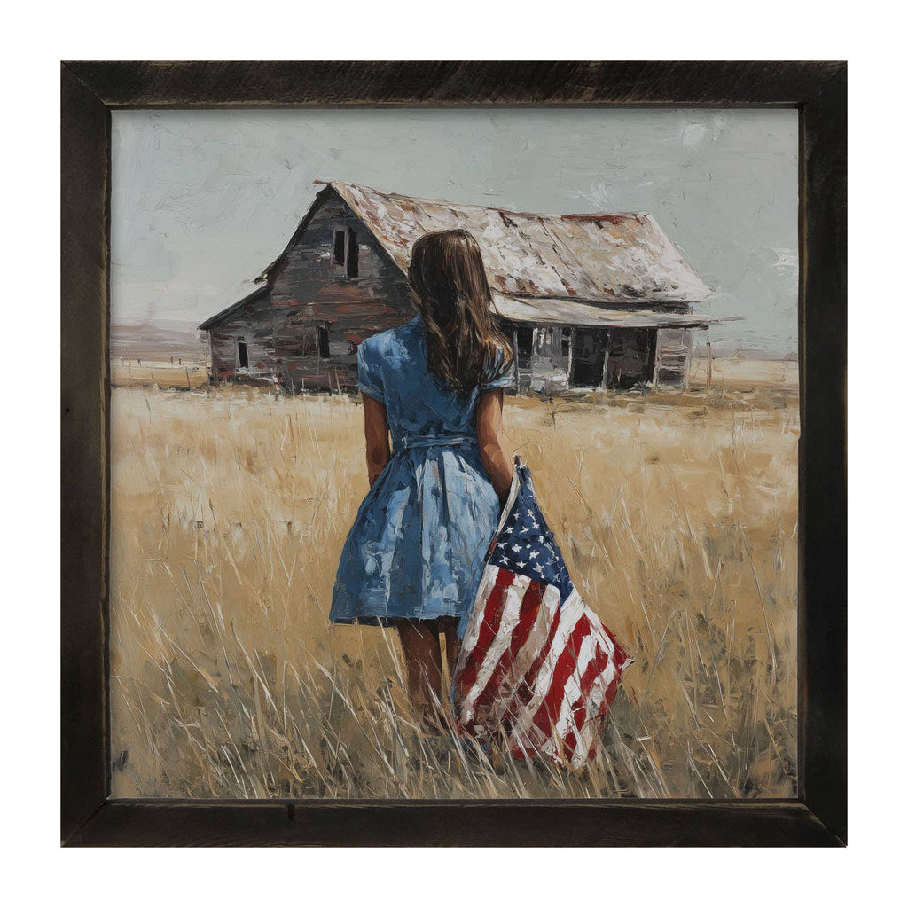 Child With Flag - Girl in Blue Dress