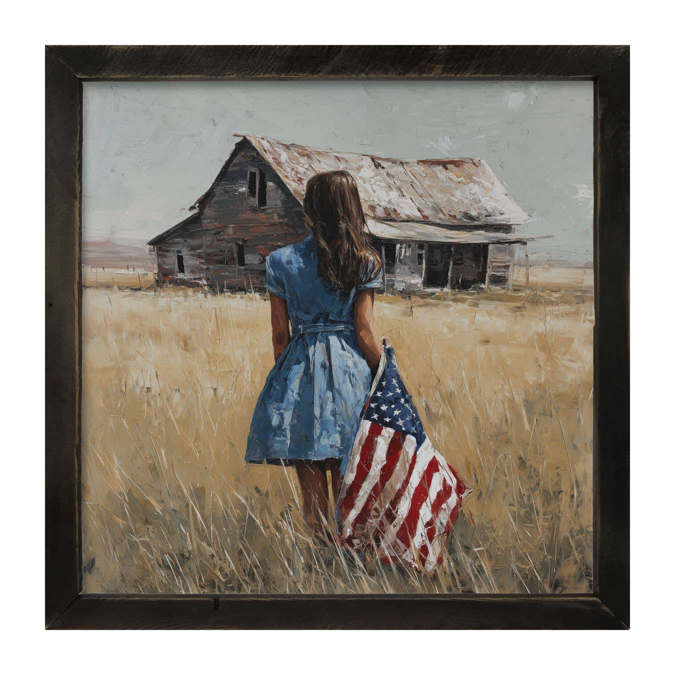 Child With Flag - Girl in Blue Dress