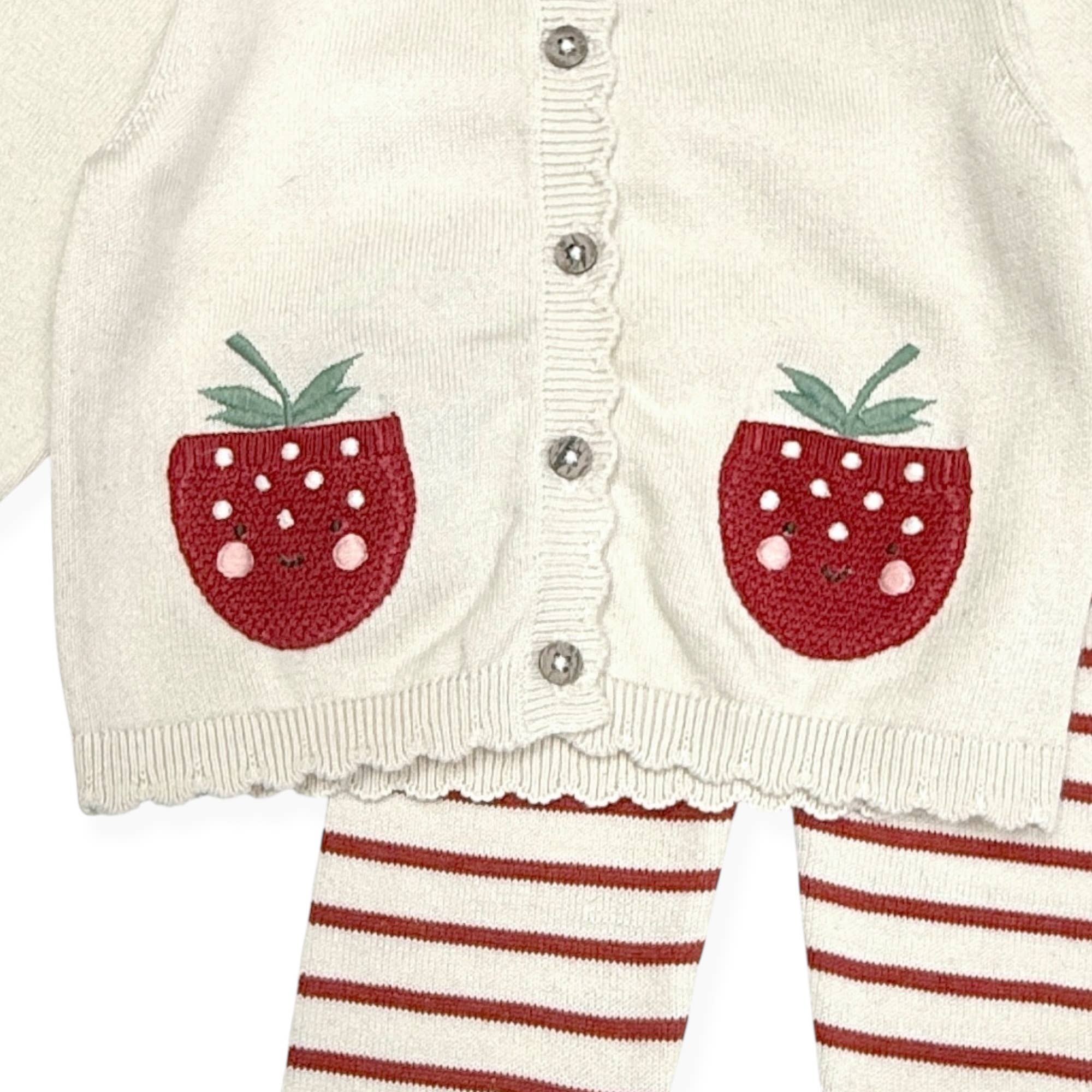 Strawberry Embroidered Pocket Baby Cardigan
