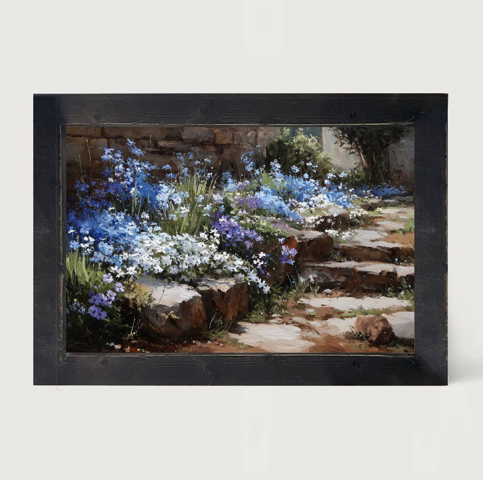 Blue Flowers along Pathway - Horizontal Frame