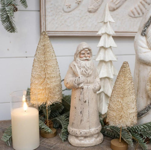 Antique White Glitter Santa