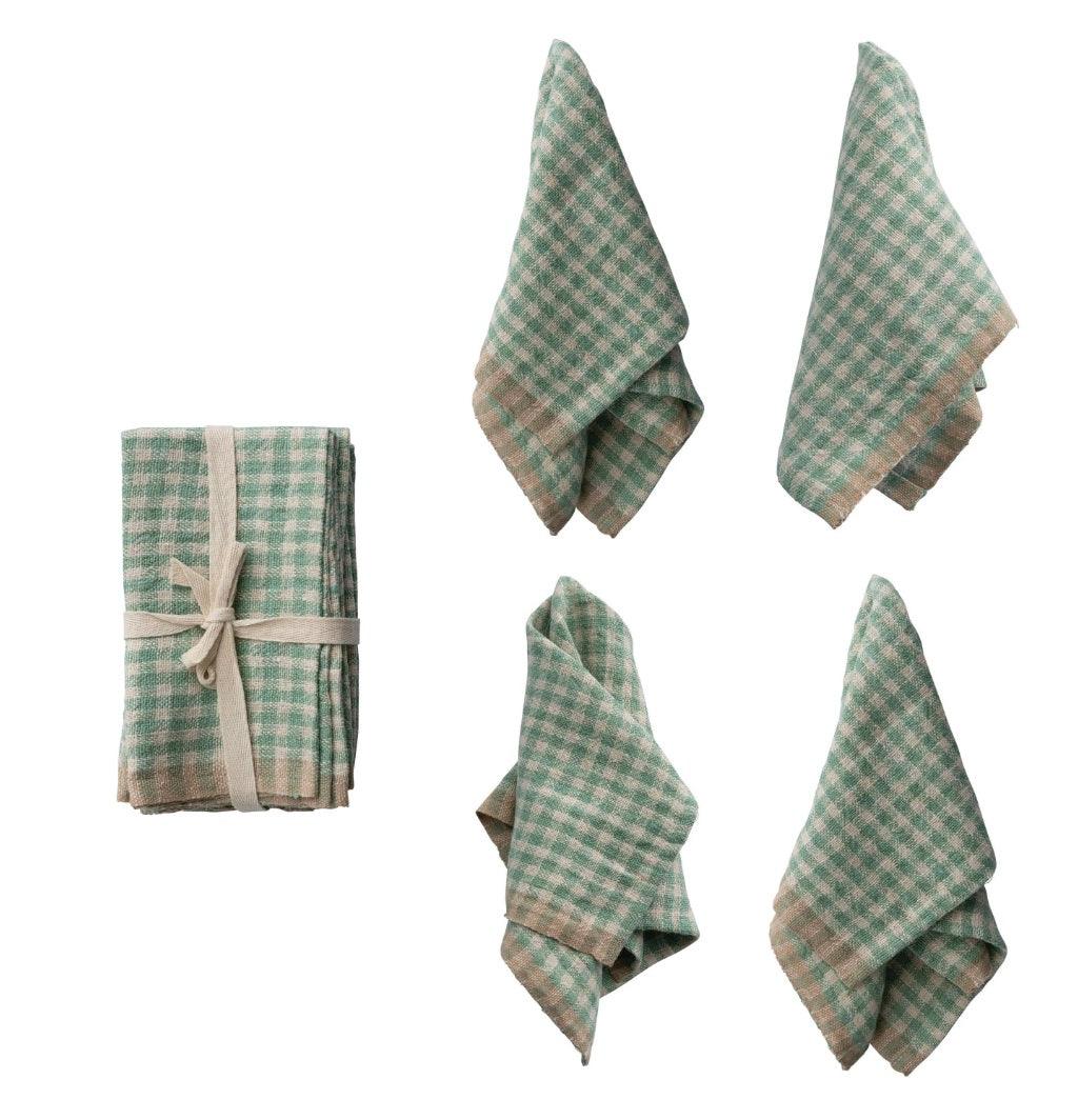 Aqua Gingham Linen Napkins Set of 4