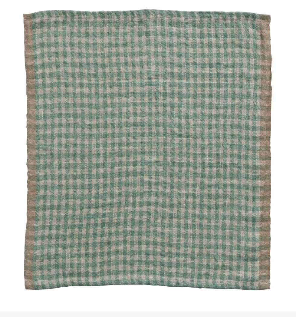 Aqua Gingham Linen Napkins |Set of 4