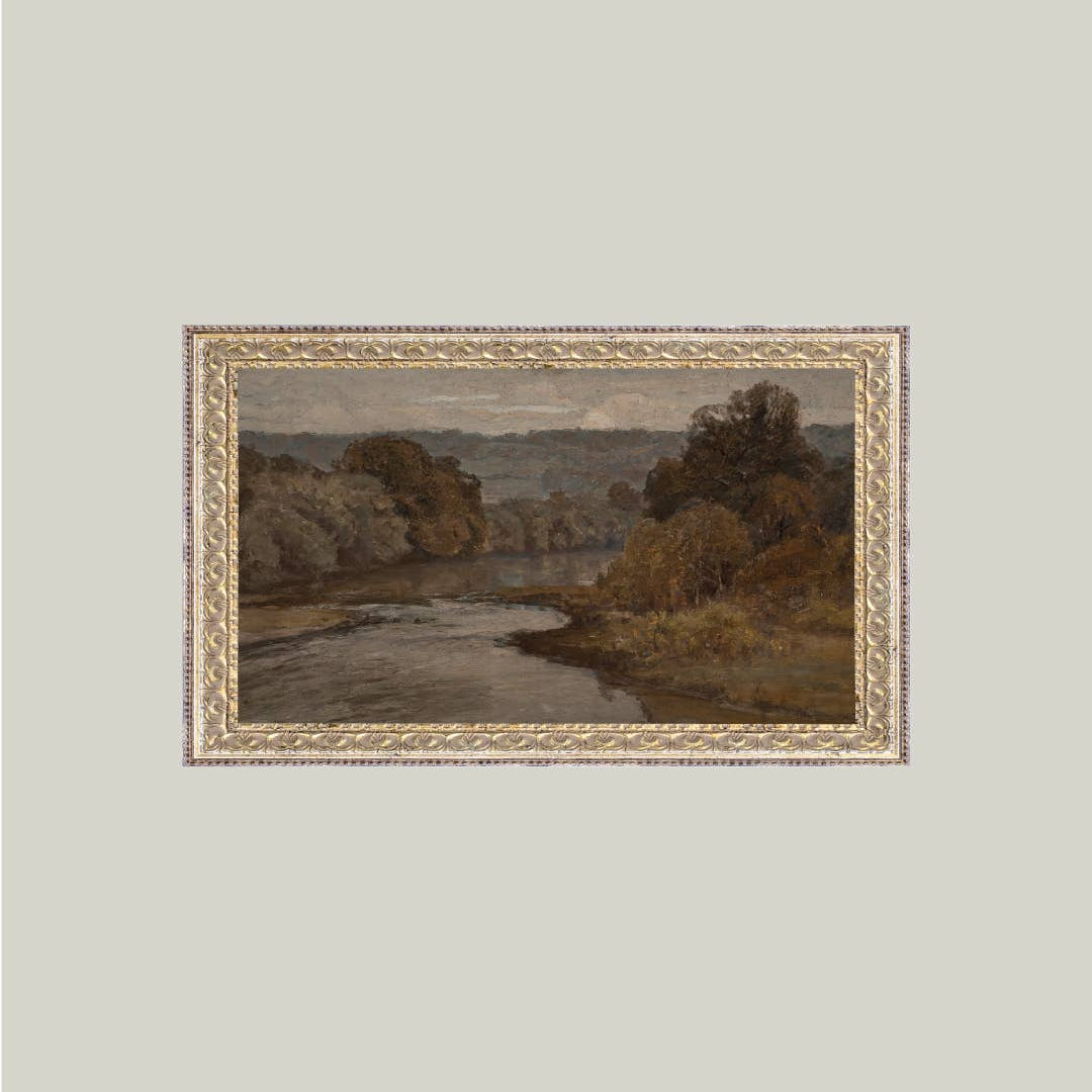 Autumn River Framed Antique Art - 20" x 11" pic 1