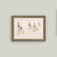 Biking Bunnies Framed Antique Art - 16" x 12" pic 2