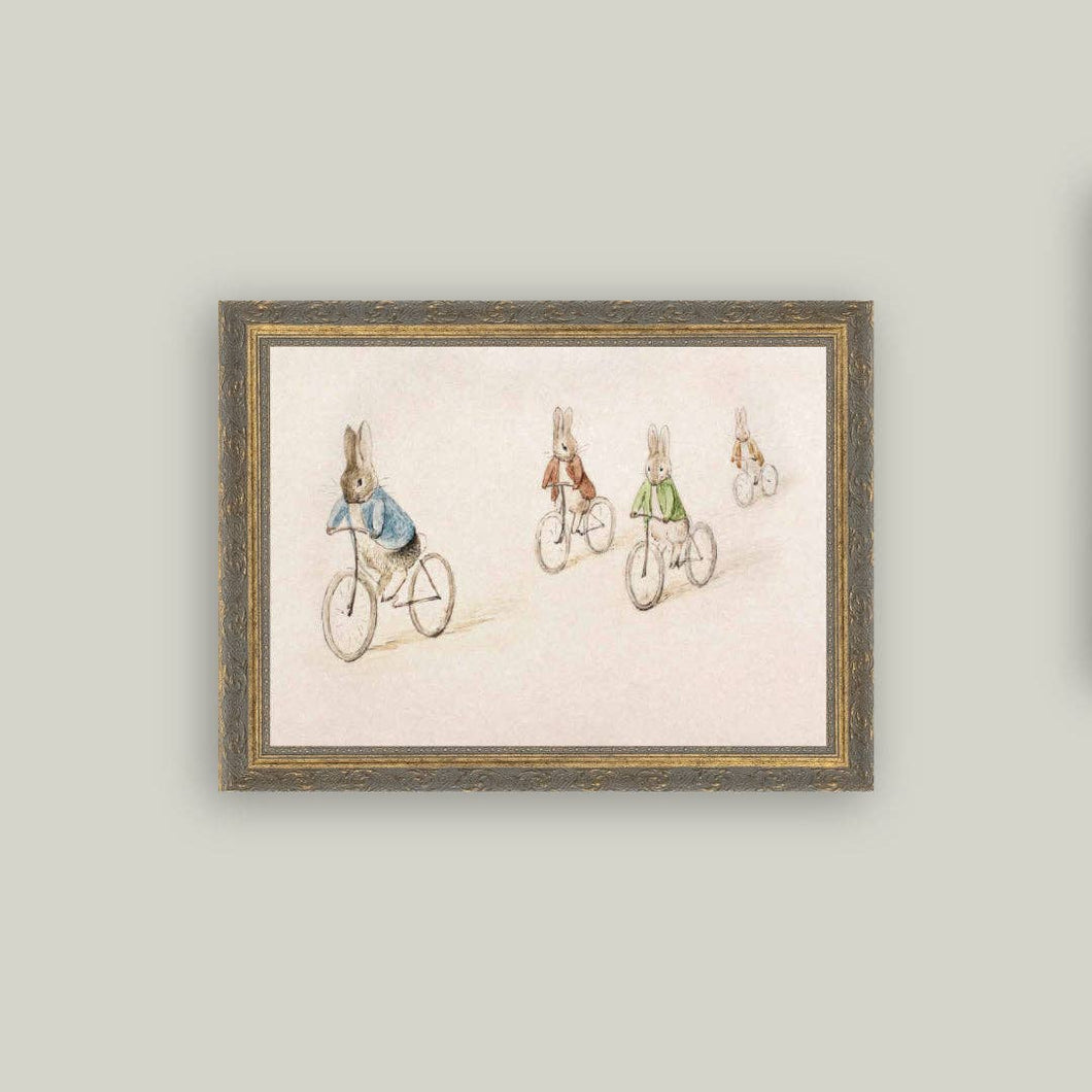 Biking Bunnies Framed Antique Art - 16