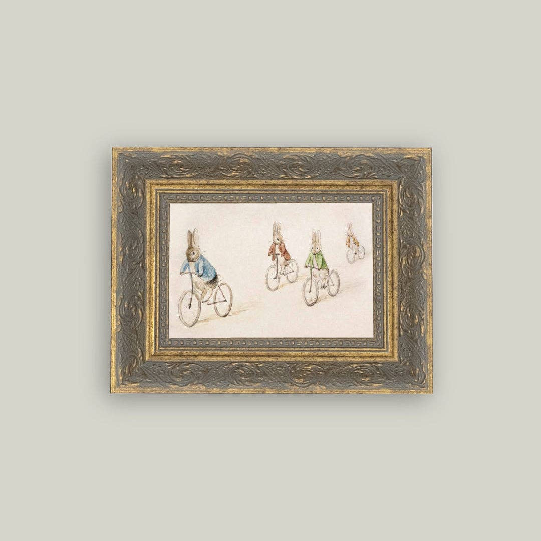 Biking Bunnies Framed Antique Art - 16" x 12" pic 3