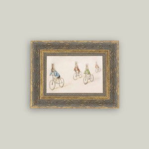 Biking Bunnies Framed Antique Art - 16" x 12" pic 3