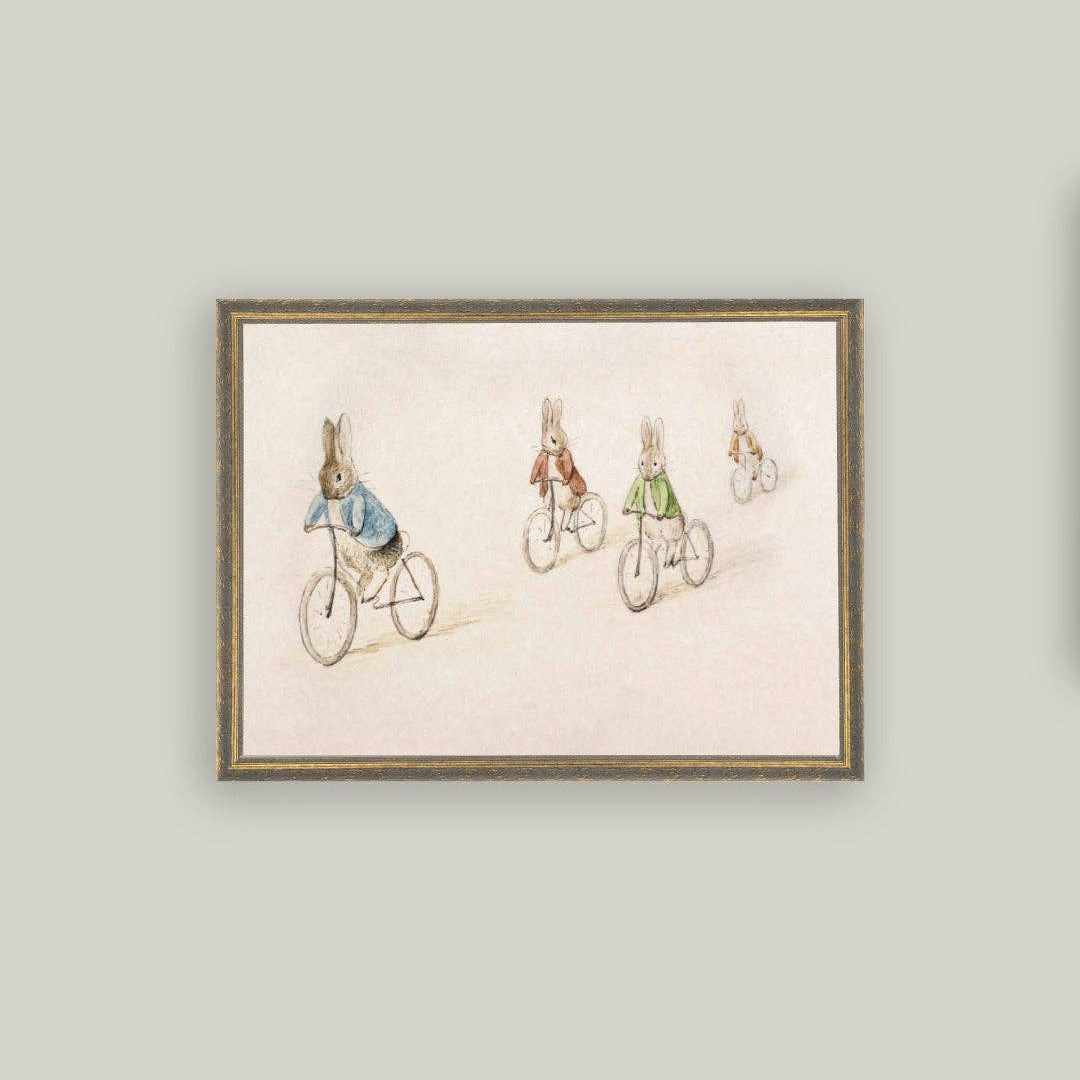 Biking Bunnies Framed Antique Art - 16" x 12" pic 5