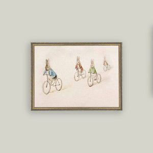 Biking Bunnies Framed Antique Art - 16" x 12" pic 5