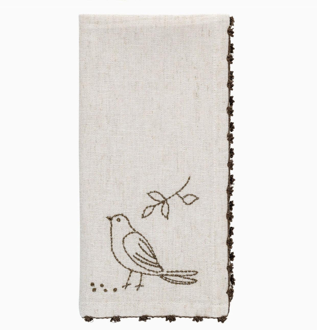 Bird Embroidered Dinner Napkin