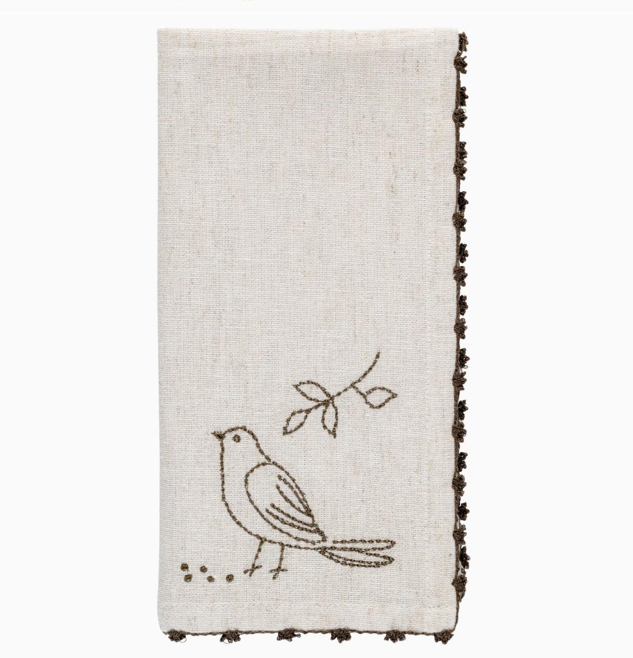 Bird Embroidered Dinner Napkin