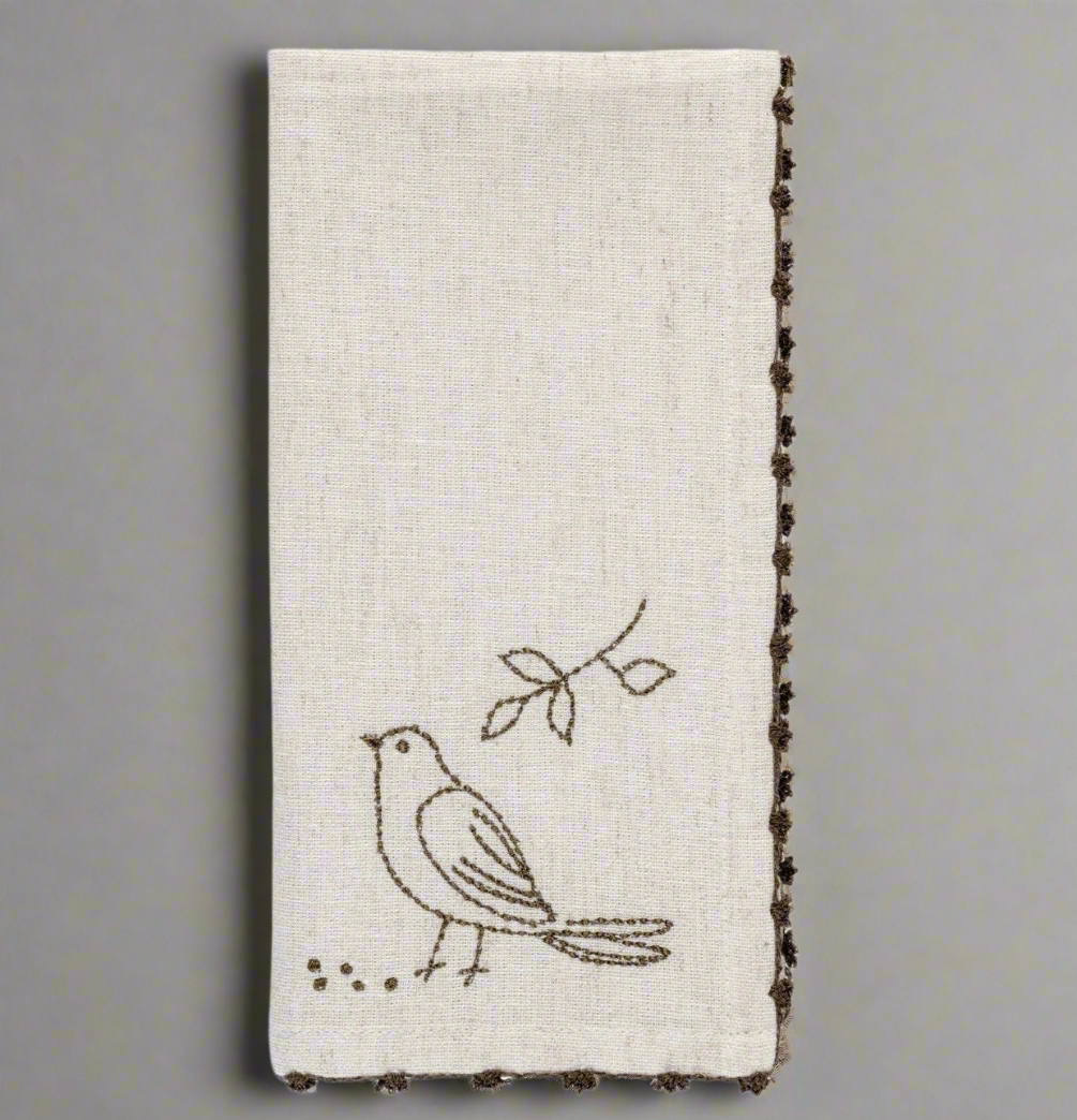 Bird Embroidered Dinner Napkin