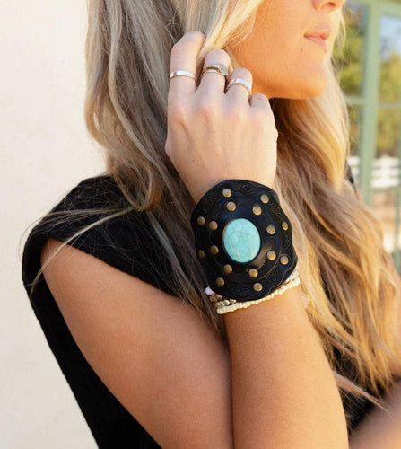 Aegan Boho Leather Cuff Black