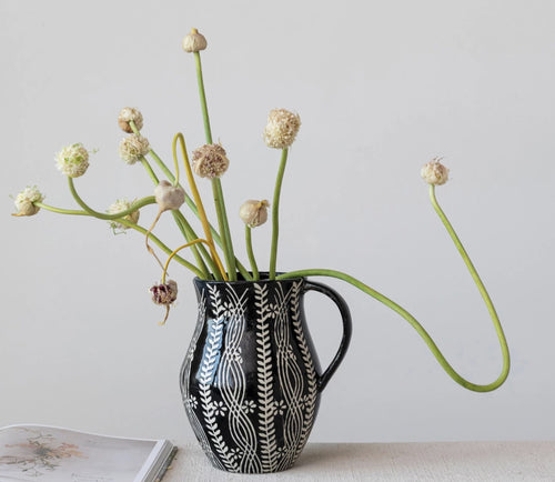 Black Pitcher with Floral Relief