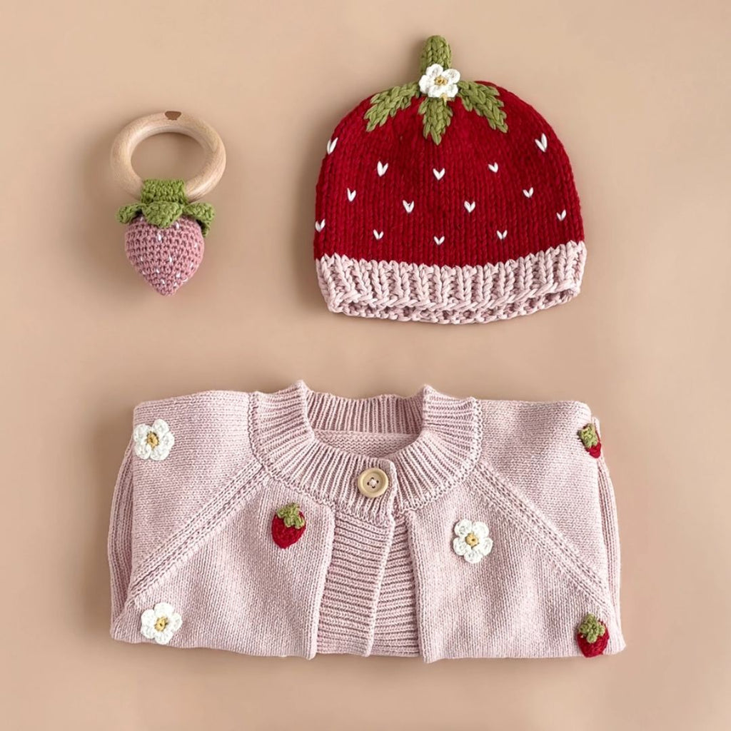 Blush Strawberry & Flower Baby Cardigan - 12 to 24M