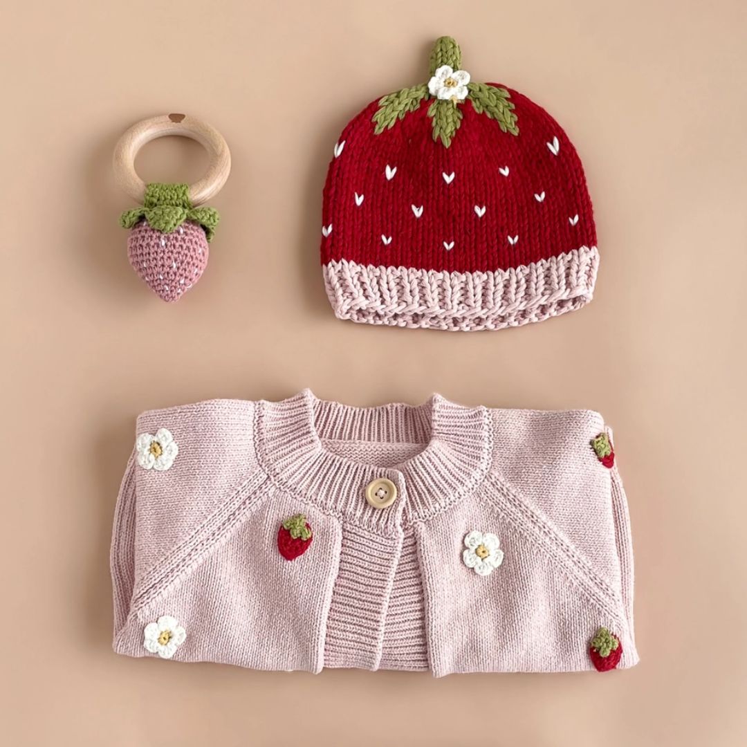 Blush Strawberry & Flower Baby Cardigan - 12 to 24M