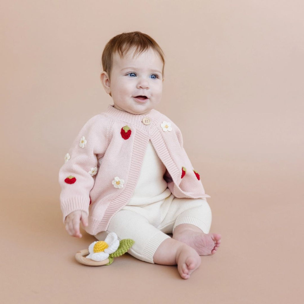 Blush Strawberry & Flower Baby Cardigan - 12 to 24M