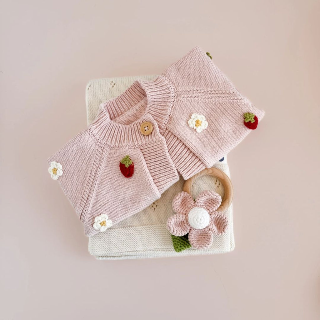 Blush Strawberry & Flower Baby Cardigan - 12 to 24M