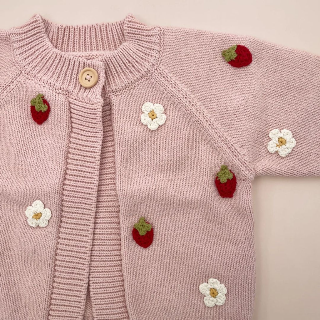 Blush Strawberry & Flower Baby Cardigan - 12 to 24M