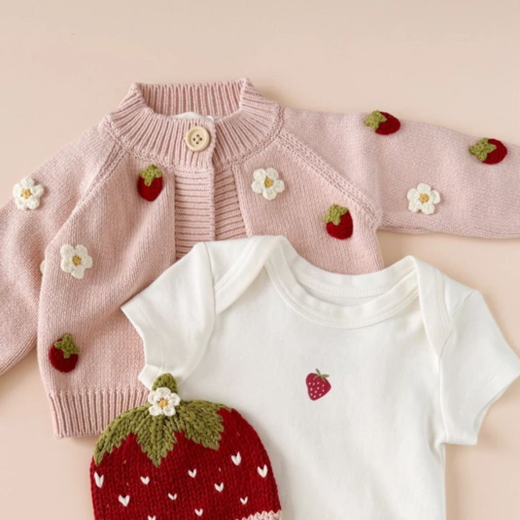Blush Strawberry & Flower Baby Cardigan - 12 to 24M