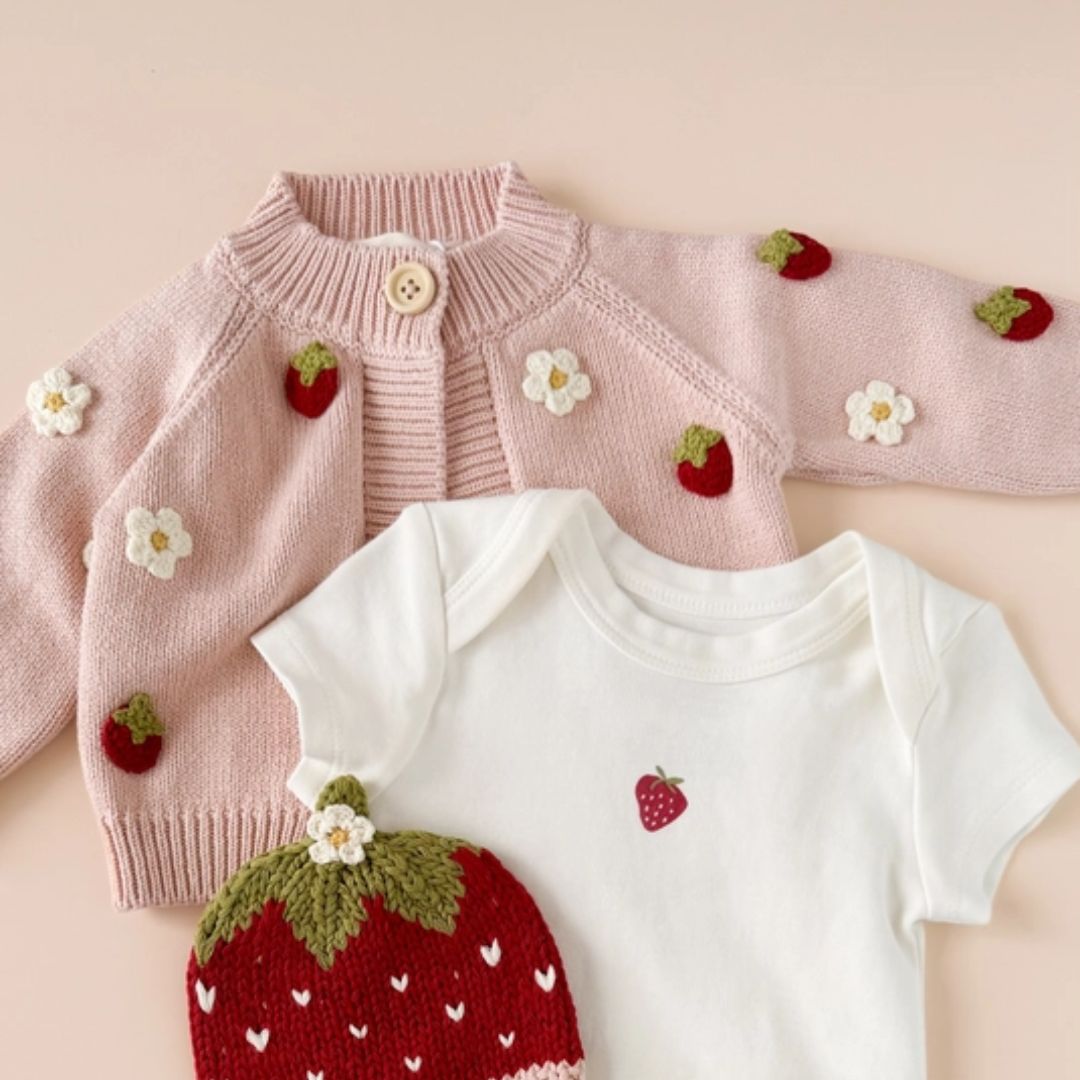 Blush Strawberry & Flower Baby Cardigan - 12 to 24M
