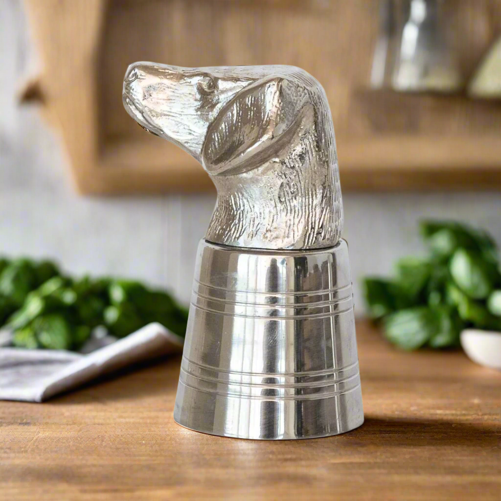 Cast Aluminum & Stainless Steel Dog Head Jigger – 2 oz Nickel Finish