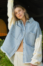 Contrast Collared Shacket - White & Blue