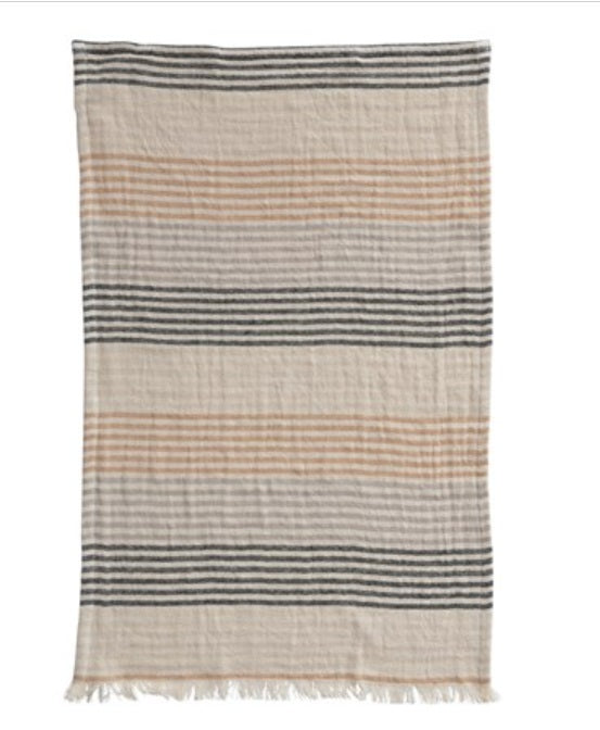 Woven Striped Tea Towel with Fringe