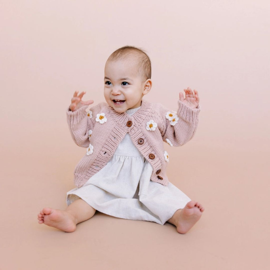 Blush Flower Baby Cardigan - Small 12 to 24M