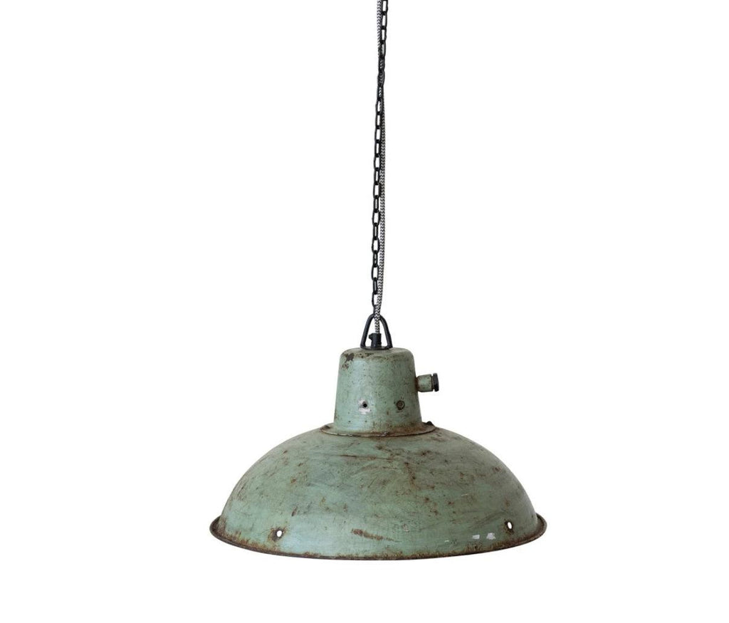 Metal Pendant Light - Vintage Distressed Aqua Finish