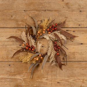 12" Mixed Wheat & Berry Candle Ring
