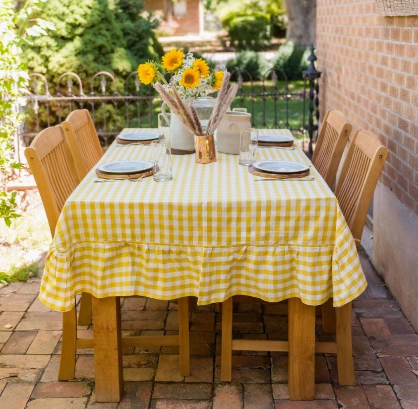 Yellow Ruffled Gingham Tablecloth