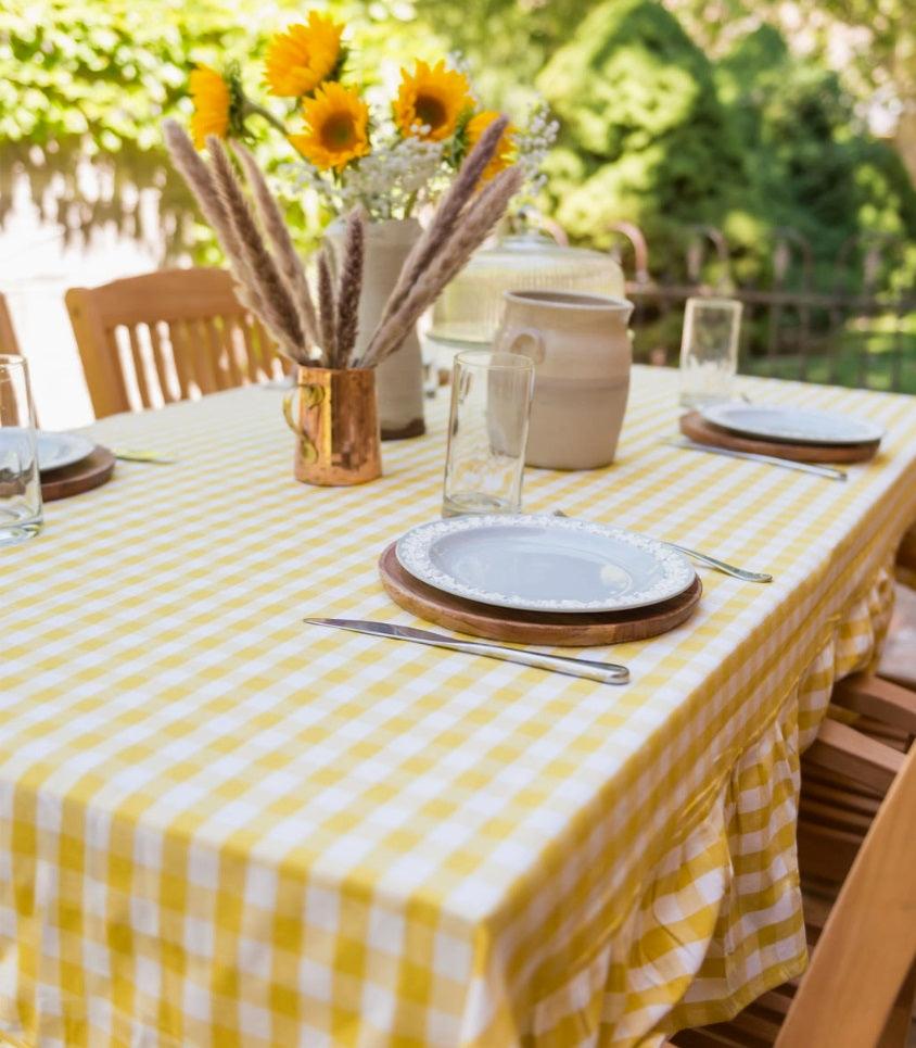 Yellow Ruffled Gingham Tablecloth