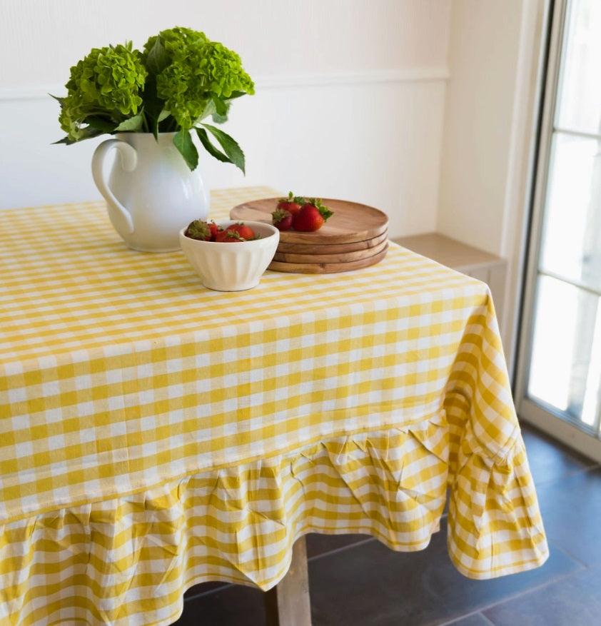 Yellow Ruffled Gingham Tablecloth